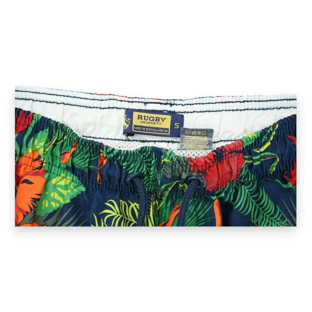 Rugby University Board Shorts‎ Swim Trunks Small Blue Floral Pockets Mesh Lining